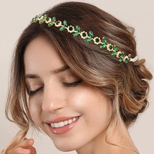 Green Crystal Bridal Headpiece Rhinestone Gold Hair Accessories Bride