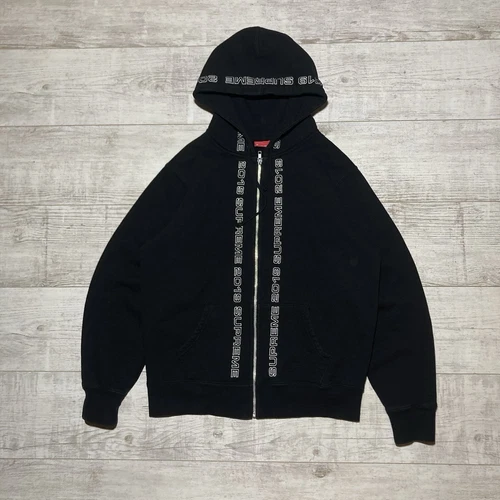 Sweat à capuche zippé logo Supreme noir moyen SS19
