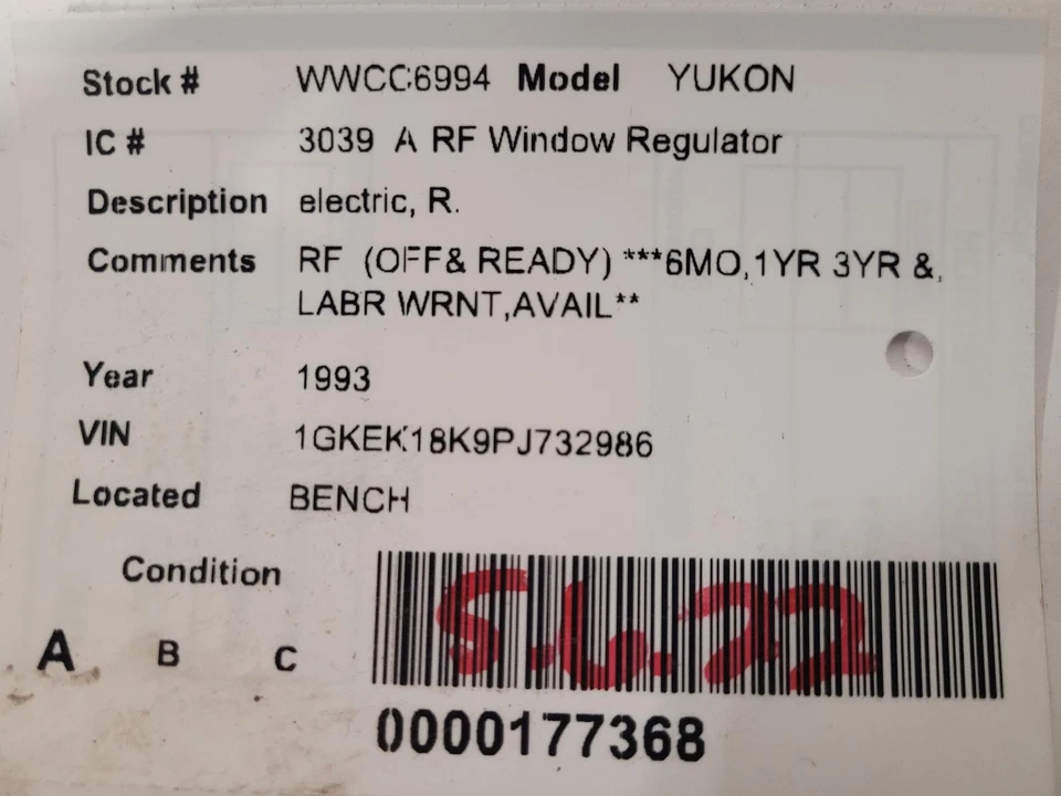 Regulador de janela de porta frontal direita usado serve: 1993 Gmc Yukon elétrico dianteiro - Imagem 3 de 4