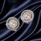 Vintage Sign Christian Dior Silvertone Halo Faux Pearl Rhinestone Clip Earrings