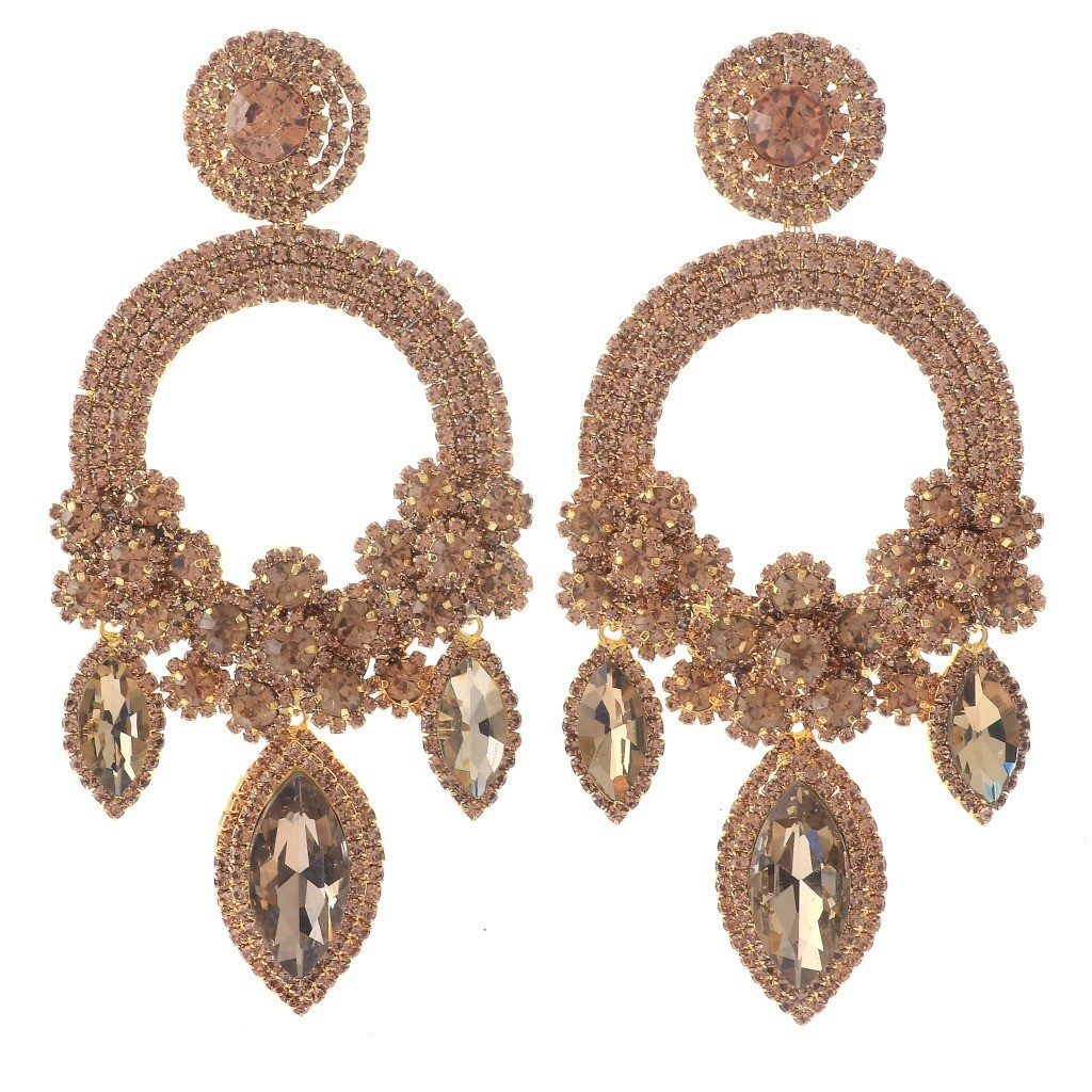 Gold Tone Metal Rhinestone Large Crystal Chandelier Post Earrings ESE5319-GTP