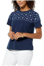 DG2 by Diane Gilman Embroidered Eyelet Knit Tee Navy