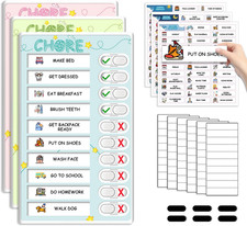 Dry Erase Kids Chore Chart for 3 Kids Pink Blue Green - Magnetic Routine Cha