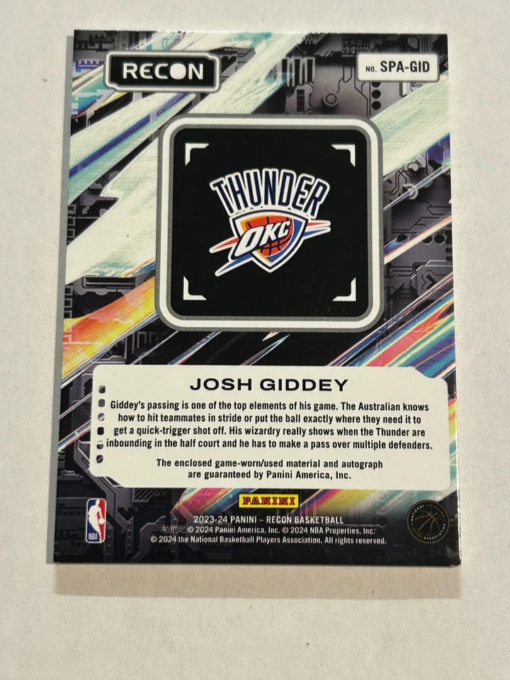 2023-24 Panini Recon Josh Giddey 3/75 Seasoned Pro Patch Auto E1 - Image 2 of 2