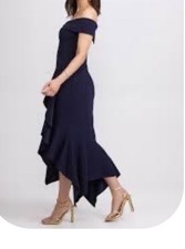 Vintage’90’s midi Dress- Dark blue-Size 4-w/ruffles-asymetric-Made In USA
