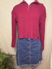 Burgundy Quarter-Zip Waffle-Knit Pullover Sweater