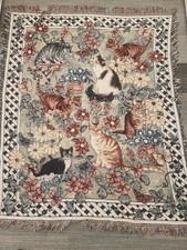 Vtg. Garden Cats Flowers & Butterflies Woven ...