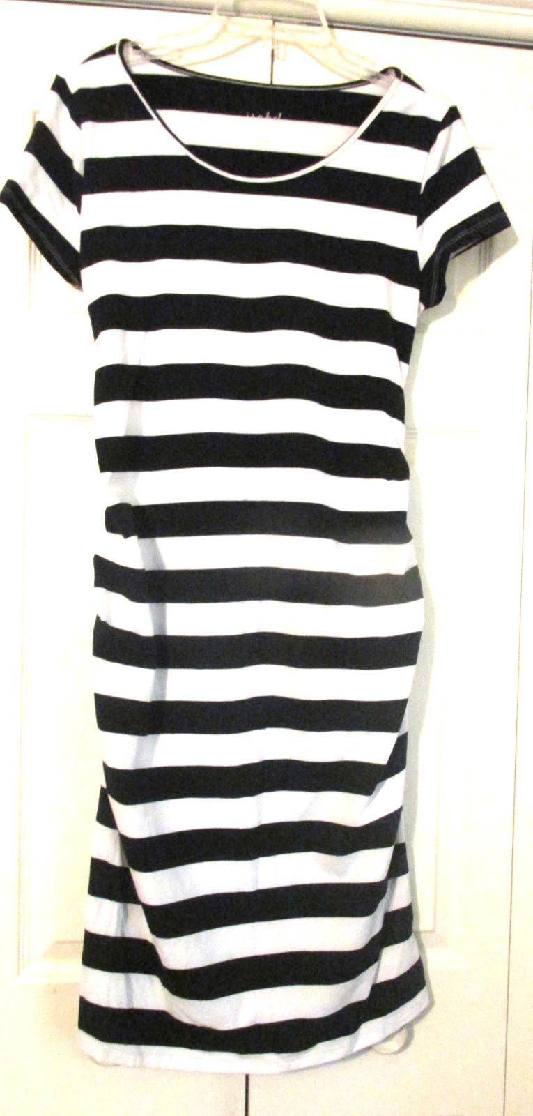 Isabel Maternity Black & White Wide Stripe Short Sleeve T-Shirt Dress Size M