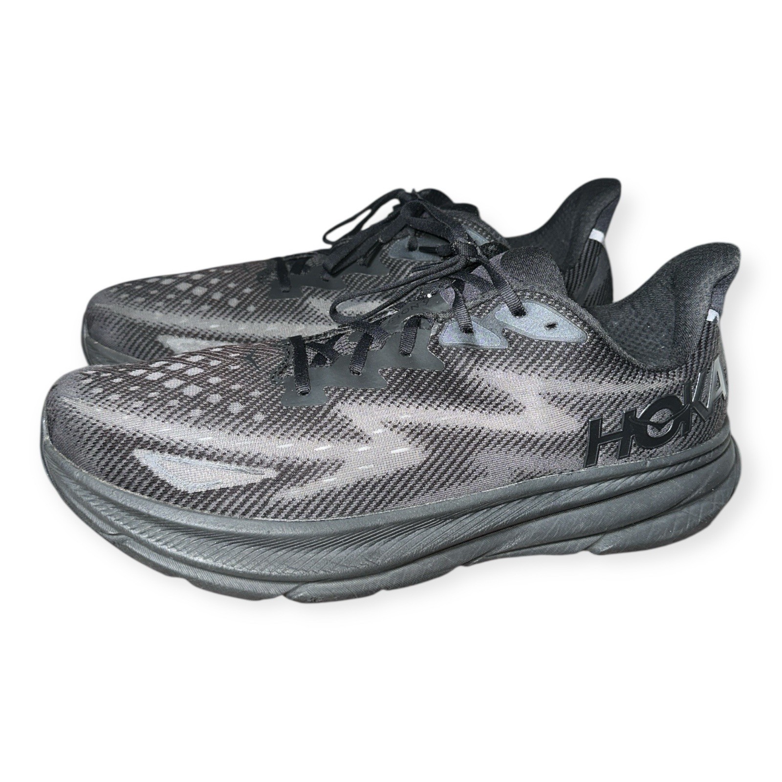 Hoka One One Clifton 9 Black Gray Low Top Men's Running Athletic Shoes size 15D thumbnail 3