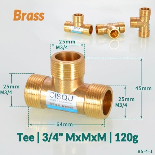 T-Stück Innen-Außengewinde Messing Druckluft Wasser Fitting 1/2 Zoll 3/4 Zoll