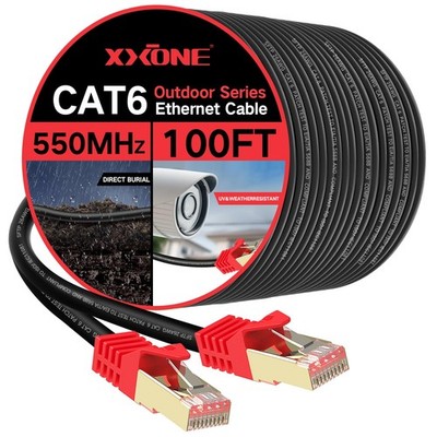 Outdoor Cat 6 Ethernet Cable 100ft, 26AWG Heavy-Duty Cat6 Networking Cord Pat...