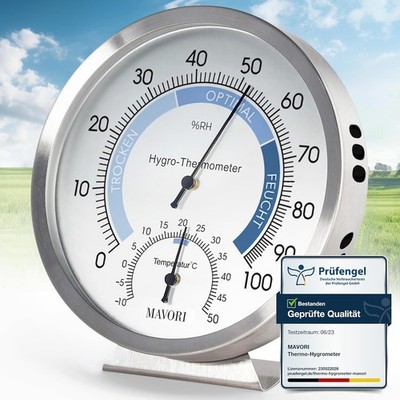2in1 Hygrometer innen analog und Thermometer analog innen aus Edelstahl -