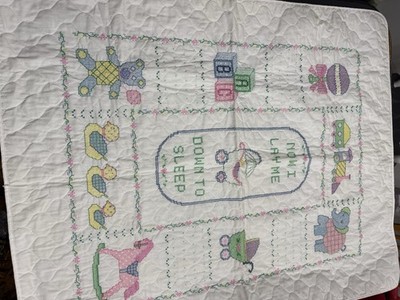 Vintage Crosstitch, Baby Blanket Comforter Now I Lay Me Down To Sleep Usa Nwot
