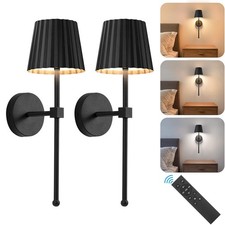 Battery Operated Wall Sconces with Remote,Set of 2 Rechargeable Wall Light Black