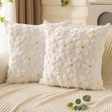DFXSZ Spring Summer Pillow Covers 18x18 inch Set of 2 White Daisy Yellow Flow...