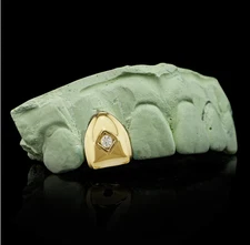 Custom Fit 14K Gold Plated Single Tooth Solid Grillz Cap Iced CZ + Mold Kit USA