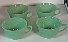 FOUR VINTAGE FIRE KING JADEITE JADITE GREEN JANE RAY RIBBED CUPS - EXCELLENT