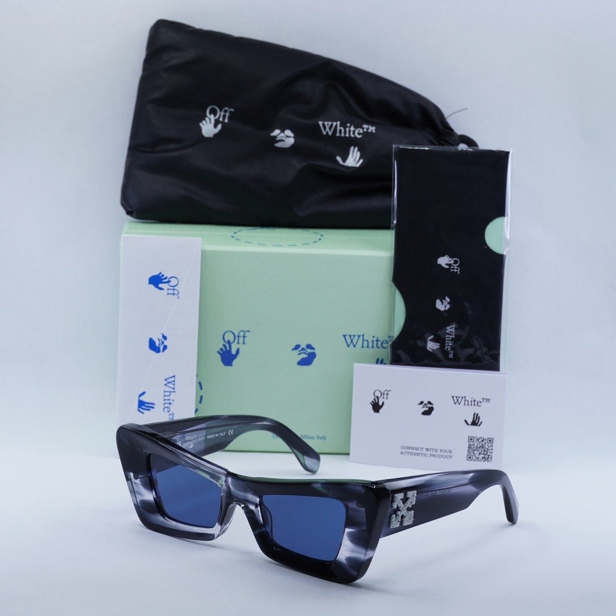 NEW OFF-WHITE SUNGLASSES, GREY BLUE WOMEN EYEWEAR OFF-WHITE ACCRA Navy Marble Off White ACCRA Sunglasses main image 3