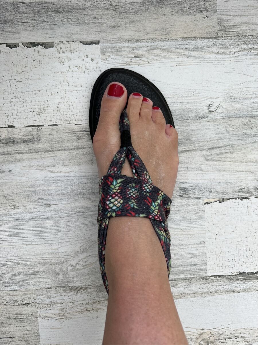 verlies tand Lao Sanuk Yoga Sling 2 Sandals Women's Size 9 Black Pineapple Print Comfort |  eBay