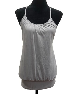Lululemon Women No Limits Tank Top Sz 4 Grey Stripe Built In Sport Bra UNPADDED