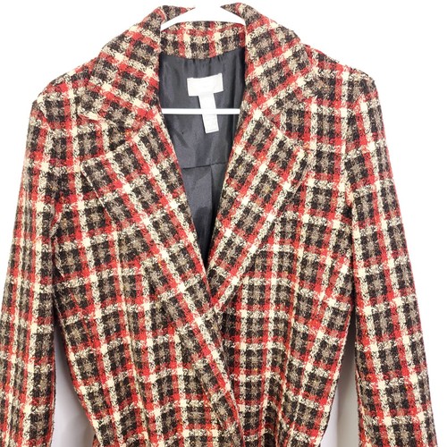 Vintage Old Navy Coat Womens L Recycled Wool Plaid Tweed Trench Duster Twee - Picture 2 of 12
