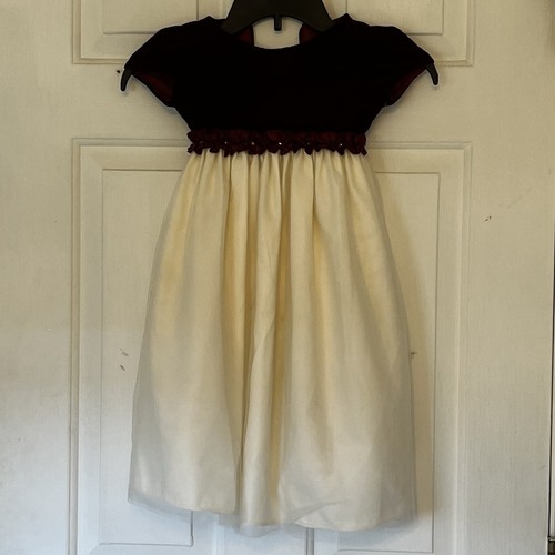 CENERENTOLA Vestito Bambina 3T Rosso Velluto Top Perline Vita Principessa Vacanze Natale - Foto 15 di 23