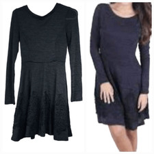 Altar’d State SMALL Charcoal Gray Skater Light Sweater Dress Embroidered Crochet