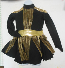 Irish Celtic Dress Black Gold Foil Belted Medium child girls 8-10 long sleeve