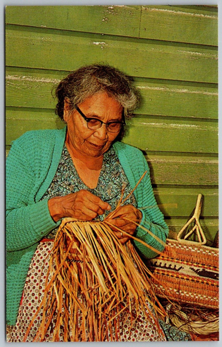 Neah Bay Washington 1960s Postcard Matilda McCarty Indian Basket Maker