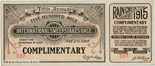 1 1915 INDIANAPOLIS INDY 500 AUTO RACING UNUSED FULL TICKET  laminated reprint
