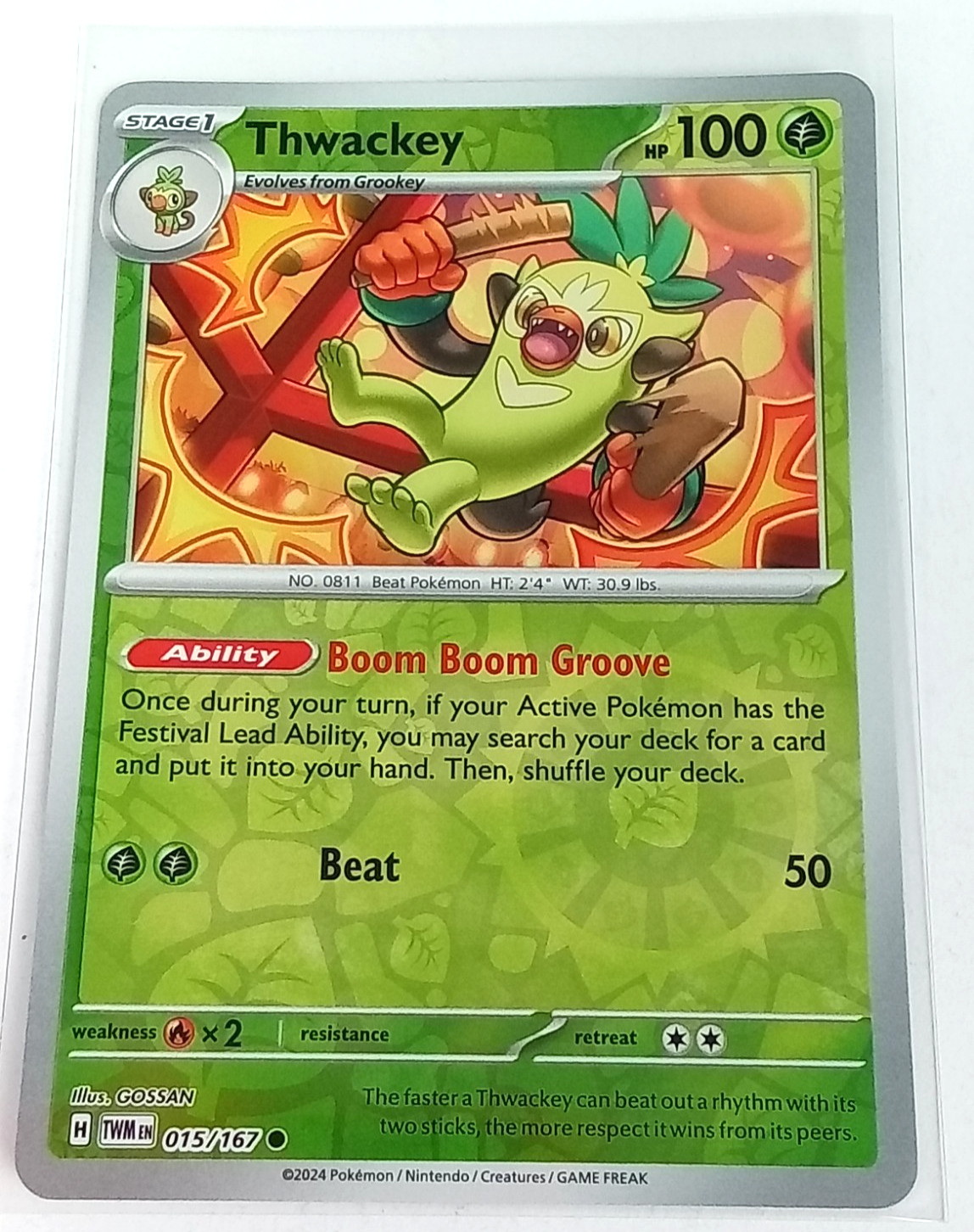 Thwackey 15/167 Twilight Masquerade Reverse Holo Pokémon Card 2024