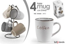 SET 4 TAZZE MUG + STAND TAZZA THE TE TISANA CAFFè AMERICANO LATTE COFFEE 360 ML