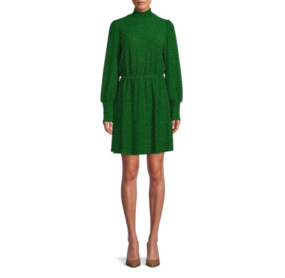 The Get Women's Long Sleeve Metallic Knit Mini Dress, Size S , Formal Garden 
