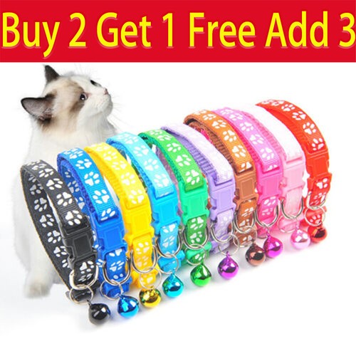 Adjustable Footprint Pattern Cat Collar with Bell Cat Small Dog Kitten Pet Puppy
