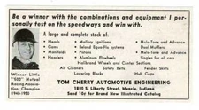 1951 TOM CHERRY Automotive Engineering Speed shop Auto parts Muncie Vintage Ad