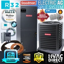 Goodman 1.5 Ton R32 AC Central Air Conditioning Split System 5kW Kit, 15.2 SEER2