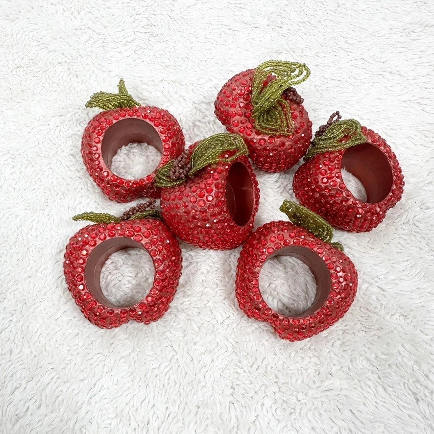 Set 6 Anelli Tovaglioli Mela Ingioiellati Decorazione Tavolo Cucina Perline Estate Autunno - Immagine 3 di 4
