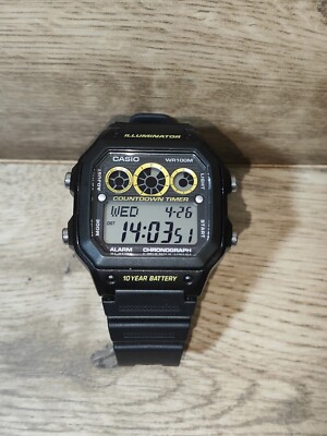 CASIO Black/Yellow Digital Men's Watch AE-1300WH Interval Timer