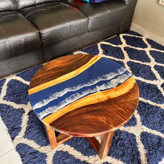Modern Blue Epoxy Wooden Coffee & Dining Center Table Top, Epoxy Resin Furniture