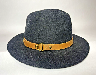 Frye Felt Tall Crown Fedora Hat Wool Felt Coal Gray Medium  display picture 3