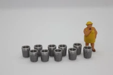 HO scale - 1/87 - Model Scenery Trash Can 75L Bin Silver X10 - Also suit OO