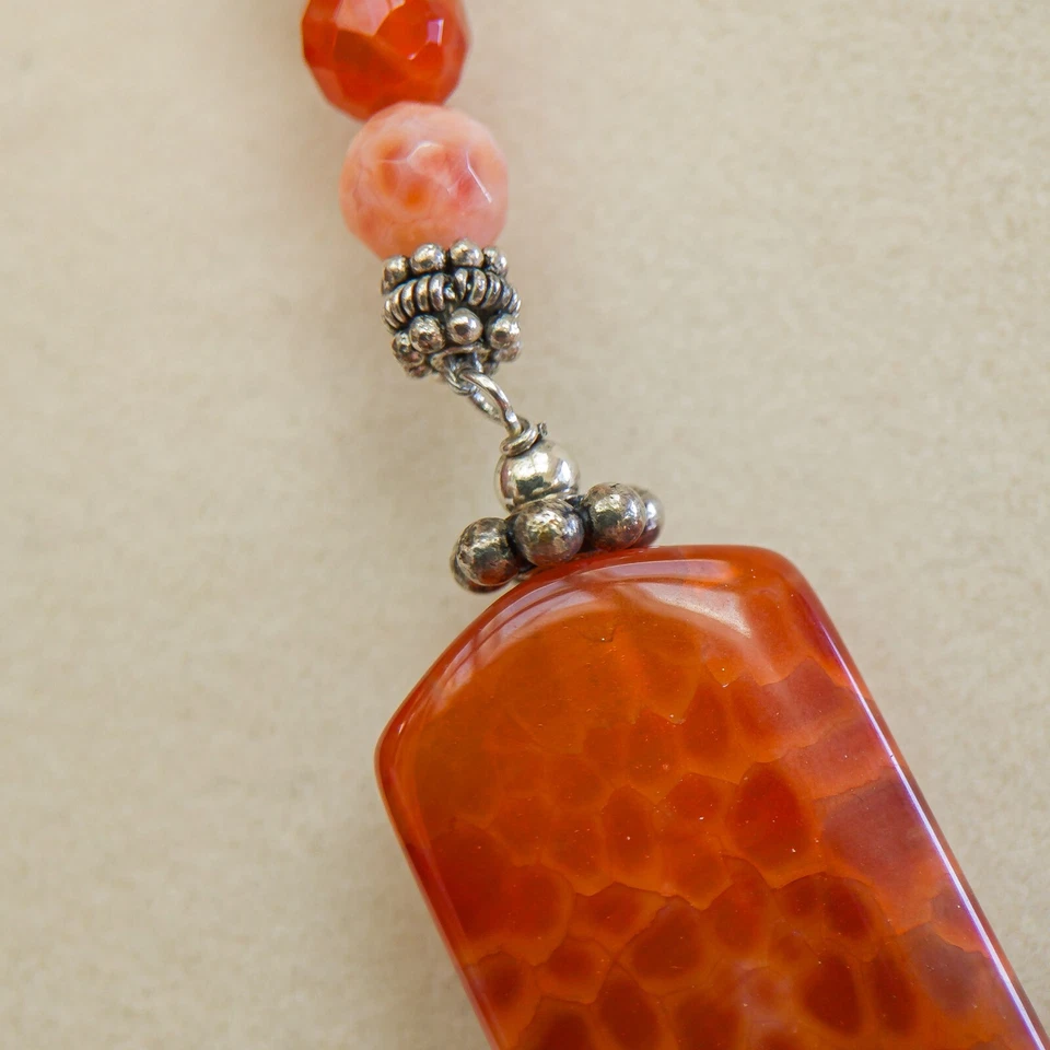 Collar de ágata venosa dragón esterlina - 20" Foto 4 de 4
