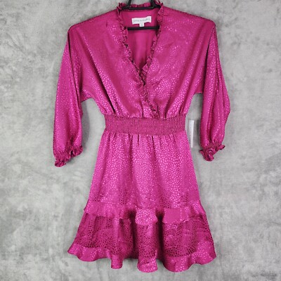 Womens Emma & Michelle Ruffle Pink Dress V-Neck Long Sleeves Elastic Waist M | eBay Womens Emma & Michelle Ruffle Pink Dress V-Neck Long Sleeves Elastic Waist M | eBay