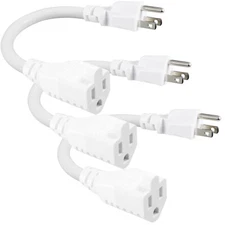 3 Pack White Short 3Prong Power Extension Cord - 6inch Mini Indoor Grounded E...