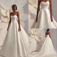 Elegant White Ivory Wedding Dresses Sweetheart Neck Backless Satin Bridal Gowns