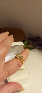 14k Yellow gold 2 Emerald 2 Diamond Bow Ring Band Size 6.5 3.4Gr ABG Vintage