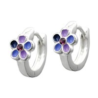 MäDchen Scharnier- Creolen Blume Rosa Lila Blau Ohrringe Mit Zirkonia Silber 925