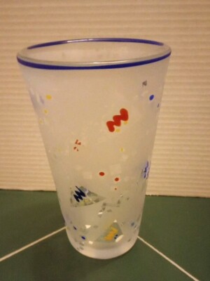 Tommie Rush Signed Frosted & Painted Glass  Confetti Art Vase