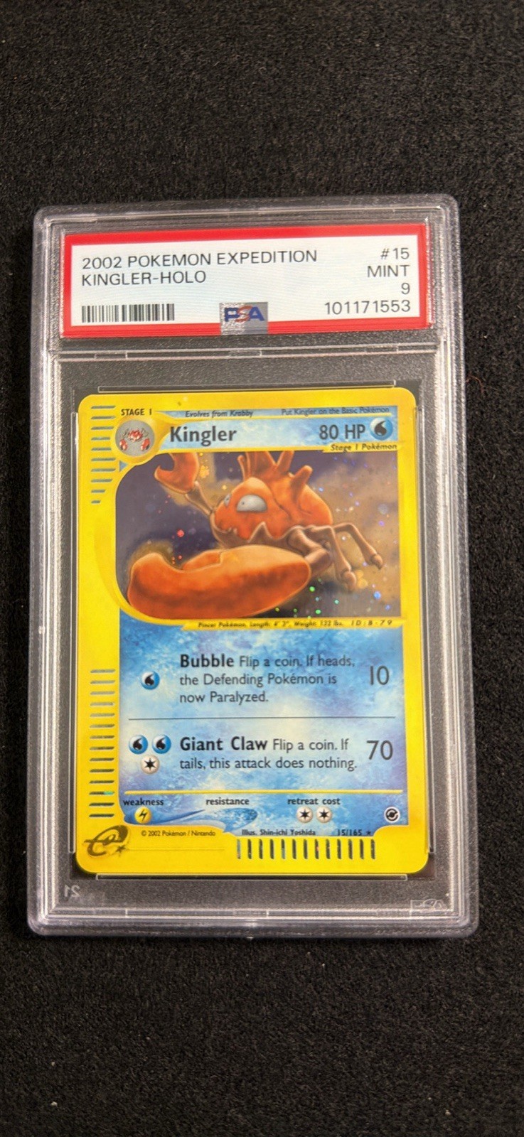 PSA 9 MINT Pokemon KINGLER Holo Rare 2002 Expedition 15/165