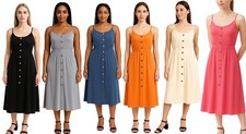 Women's Casual Cami Dress Solid Colour Elastic Waist Scoop neck midi dress
